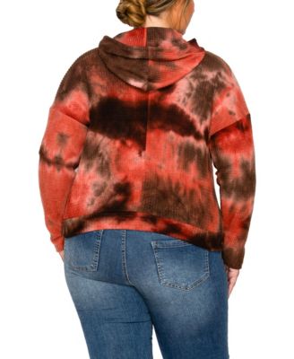 Plus Size Brushed Tie Dye Waffle Drawstring Sweatshirt