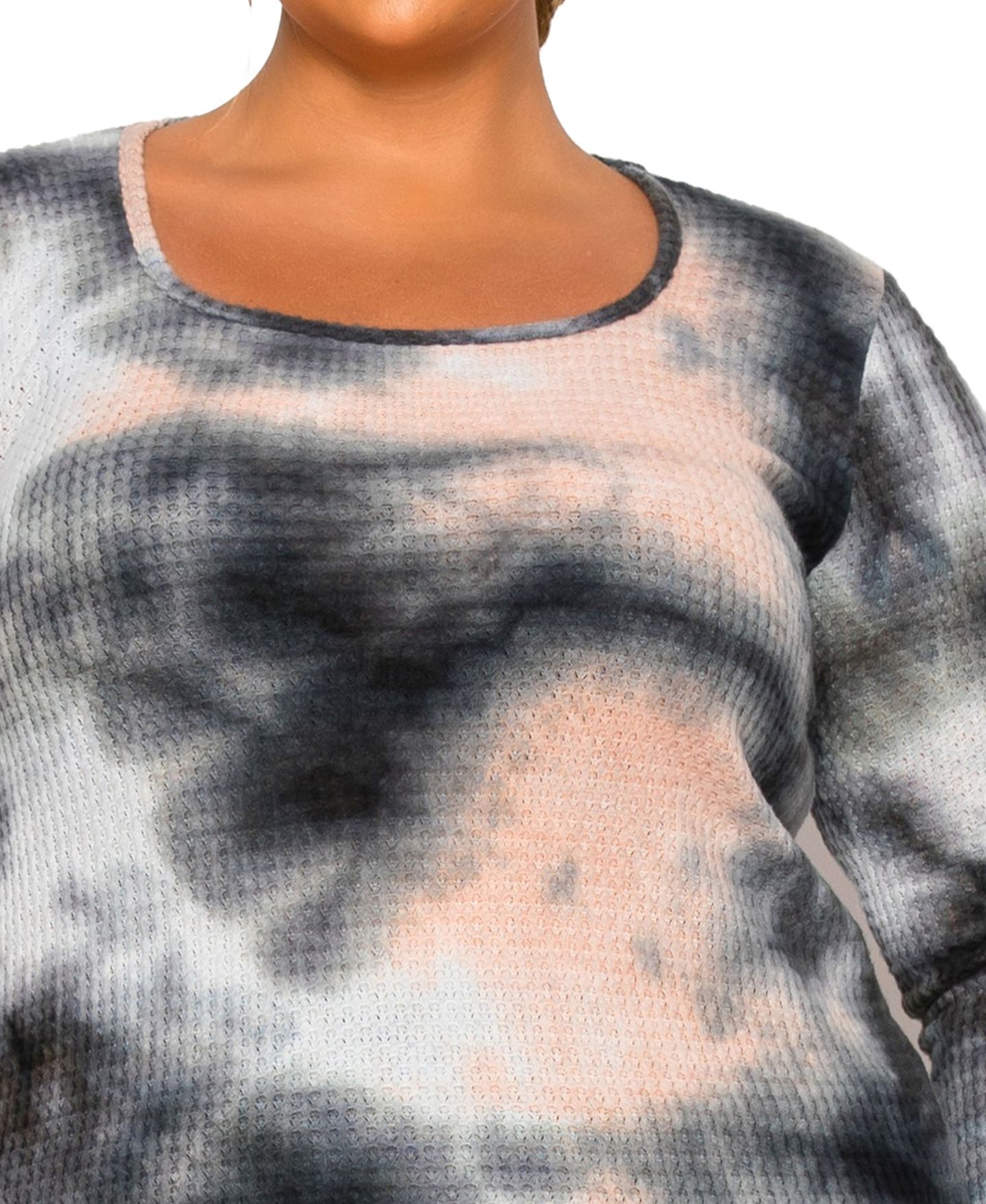 Женский топ COIN 1804 Plus Size Brushed Tie Dye Waffle Square Neck, цвет: Серый — фото 5