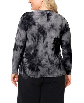 Plus Size Tie Dye Cozy Button Shoulder Long Sleeve Top