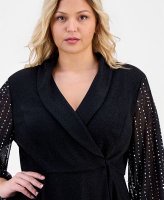 Plus Size Metallic Knit Beaded-Sleeve Top