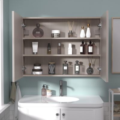 24x32 inch Bathroom Wall Cabinet, Saver Storage, Medicine Cabinet with 2 Door and Adjustable Shelves，Flat-Pack Design (Grey