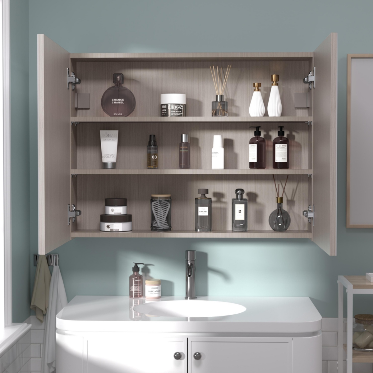 Hauschen Home 24x32 inch Bathroom Wall Cabinet, Saver Storage, Medicine Cabinet with 2 Door and Adjustable Shelves,Flat-Pack Design (Grey)