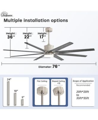 76-inch Modern and Simple 8-Blade Remote Control and Lighting Kit Ceiling Fans