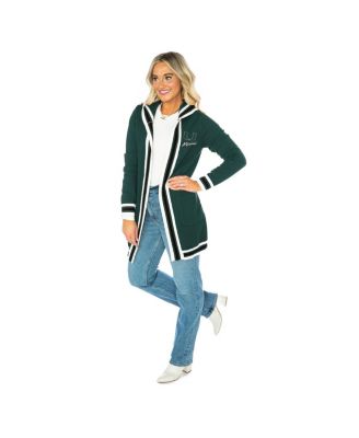 Women's Dark Green Miami Hurricanes Tri-Blend Rounded Stripe Sweater