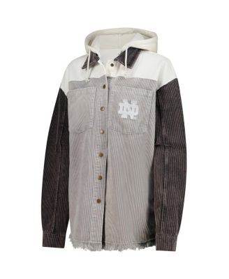 Women's Gray Notre Dame Fighting Irish Vintage Wash Corduroy Full-Snap Hooded Shacket