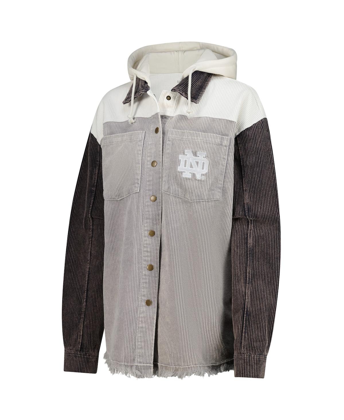 Gameday Couture Women's Gray Notre Dame Fighting Irish Vintage Wash Corduroy Full-snap Hooded Shacket In Gray