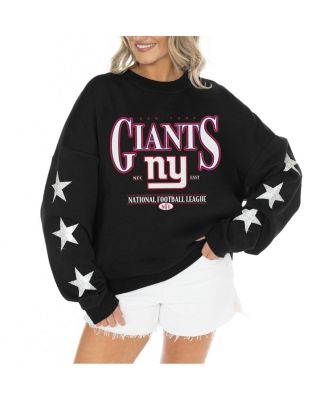 Women's Black New York Giants Rhinestone Star Sleeve Settle the Score Oversized Tri-Blend Pullover Top