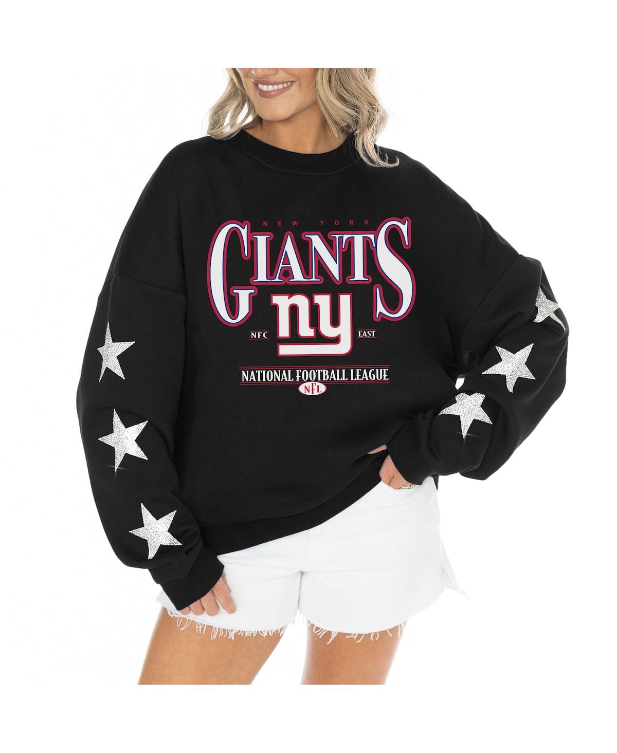Gameday Couture Women's Black New York Giants Rhinestone Star Sleeve Settle the Score Oversized Tri-Blend Pullover Top
