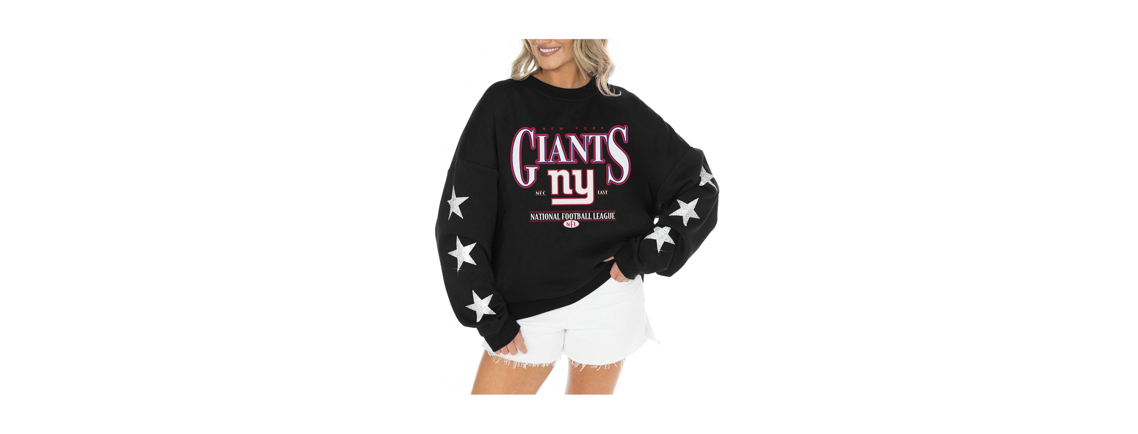 Gameday Couture Women's Black New York Giants Rhinestone Star Sleeve Settle the Score Oversized Tri-Blend Pullover Top