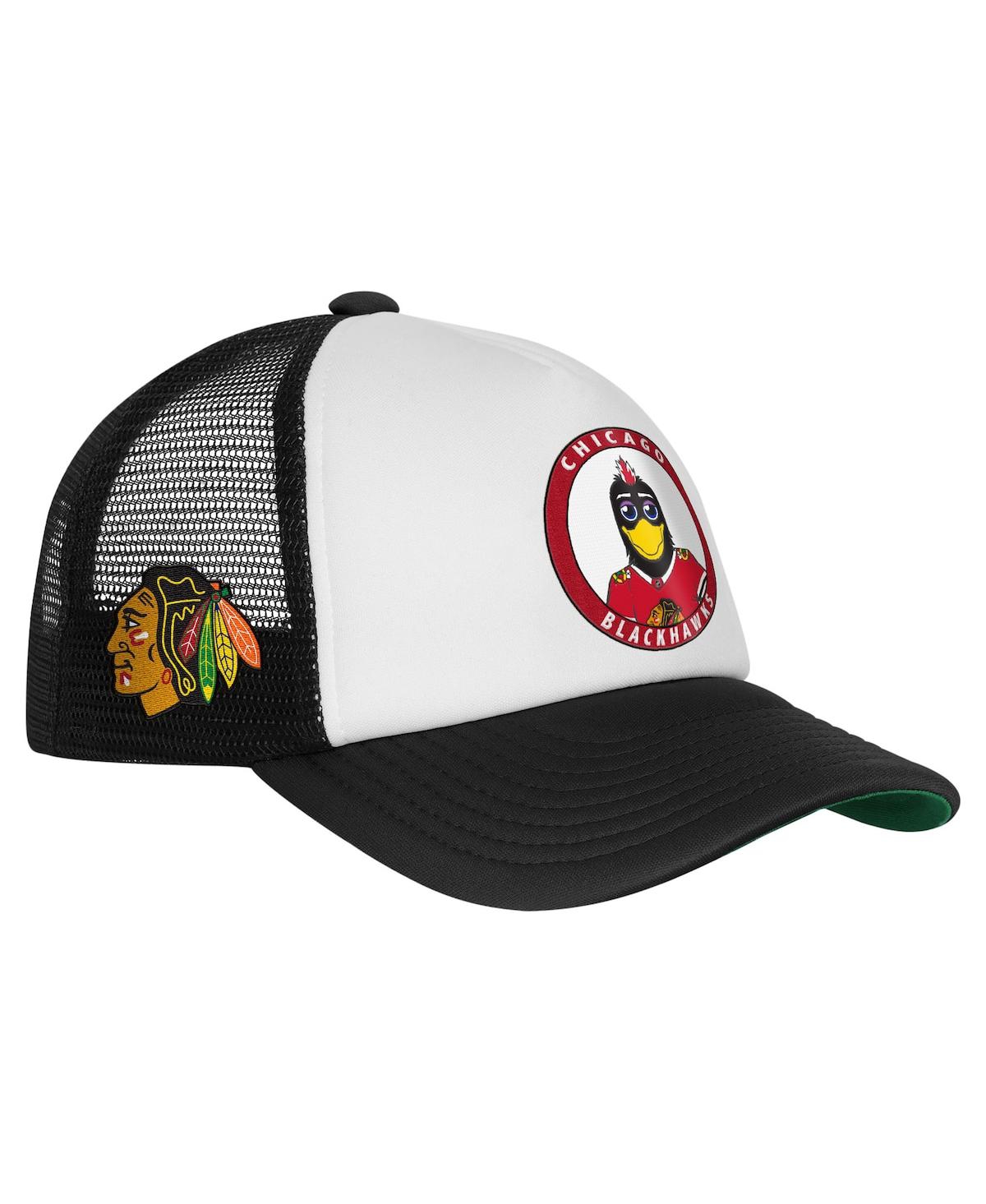 Mitchell & Ness Big Boys And Girls White Chicago Blackhawks Mascot Adjustable Trucker Hat In Gray