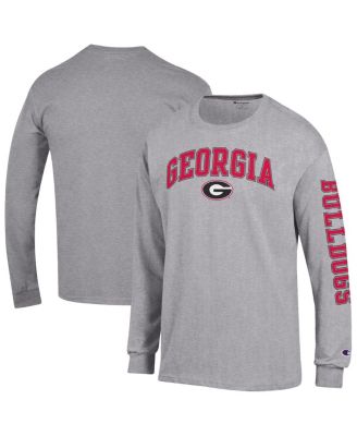 Men's Heather Gray Georgia Bulldogs Arch Over Logo 2-Hit Long Sleeve T-Shirt