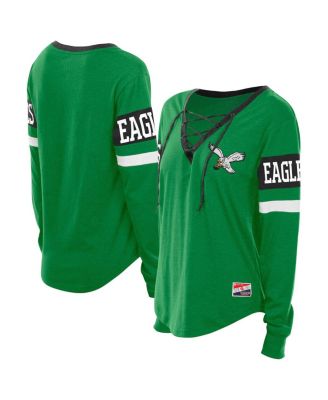 New Era - Women's Kelly Green Philadelphia Eagles Plus Size Throwback Lace-Up Long Sleeve T-Shirt