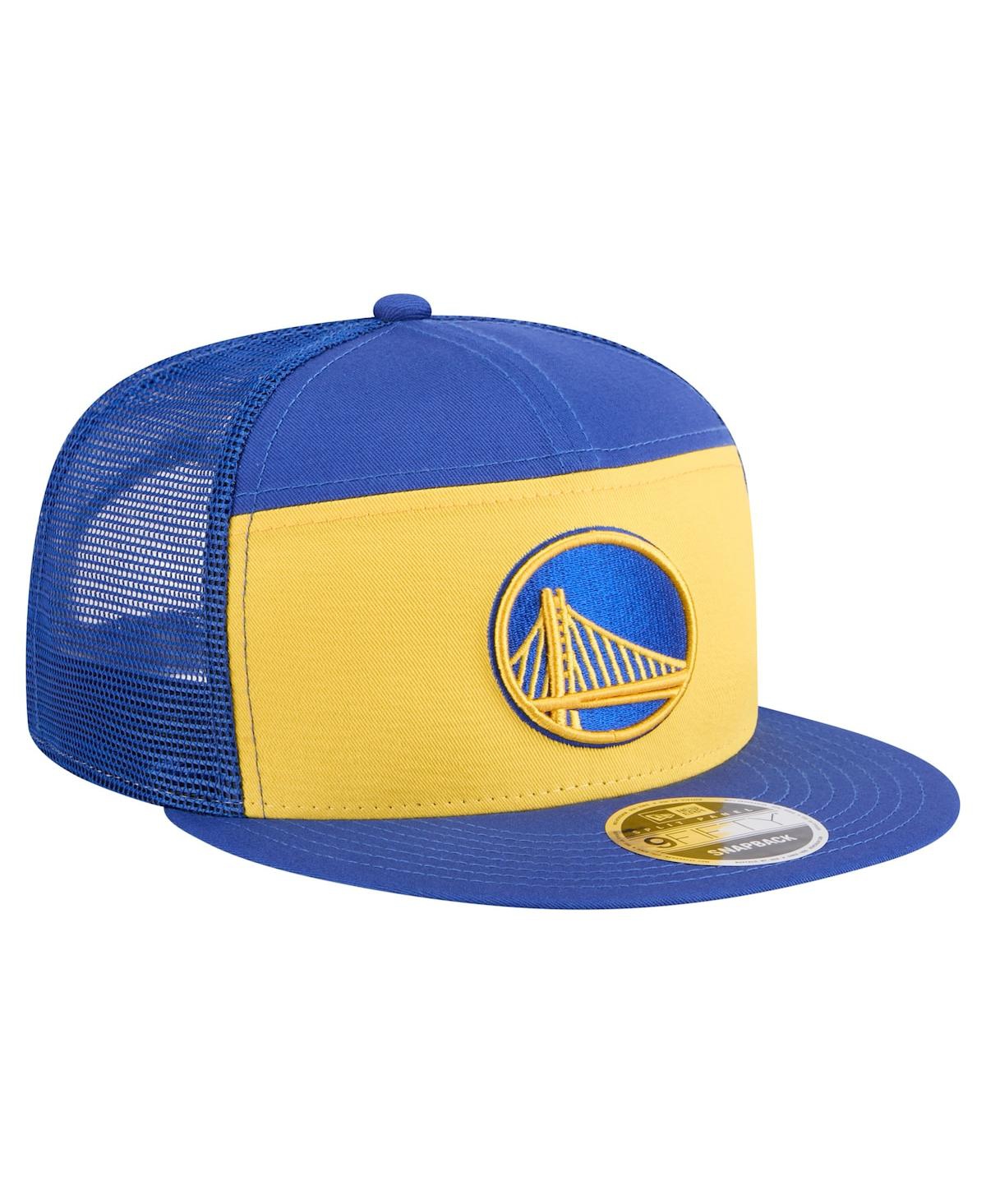 New Era Men's Gold/Royal Golden State Warriors Outdoor Split Panel 9FIFTY Snapback Hat