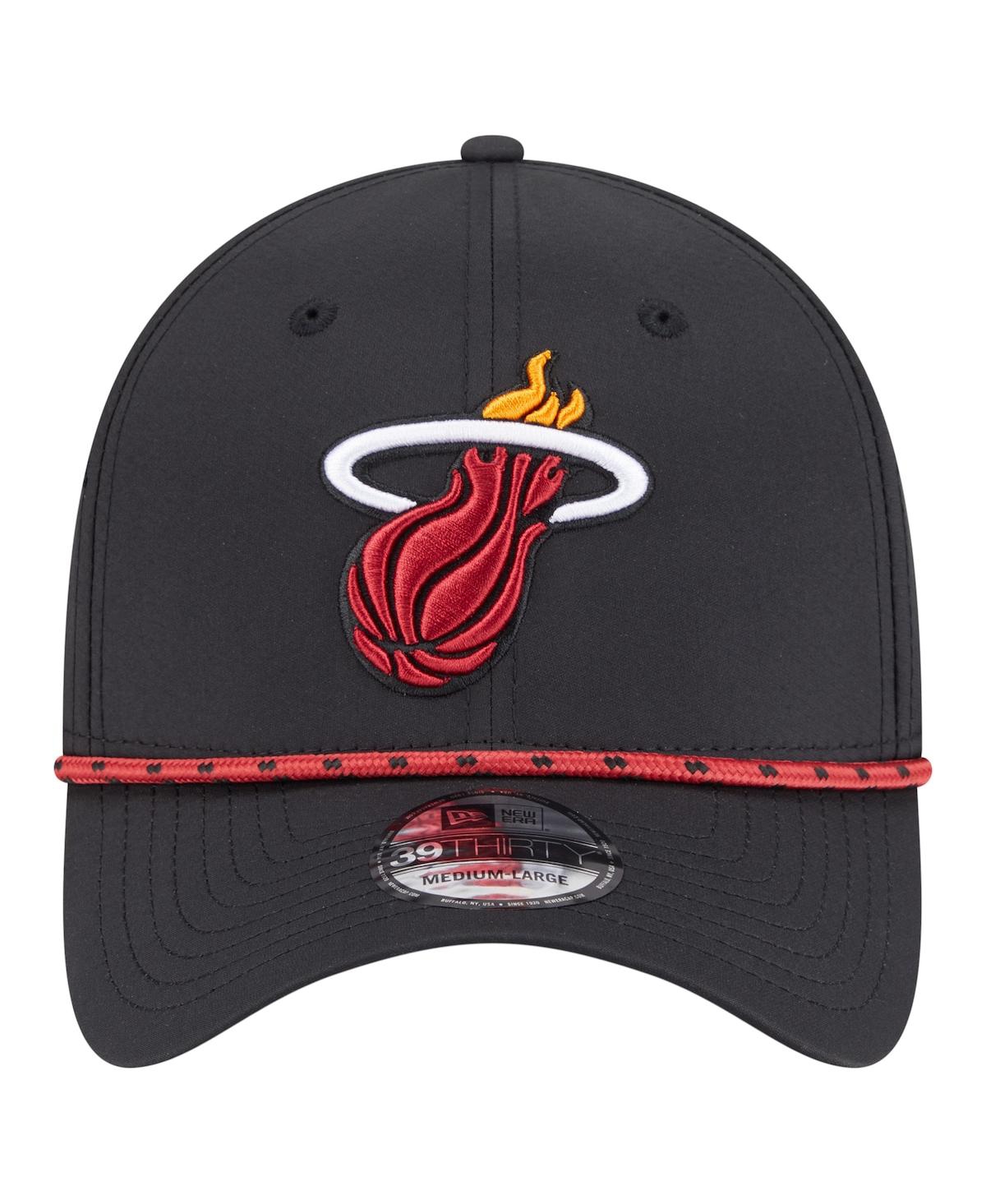 New Era Men's Black Miami Heat Featherweight Poly Rope Flex 39Thirty Hat
