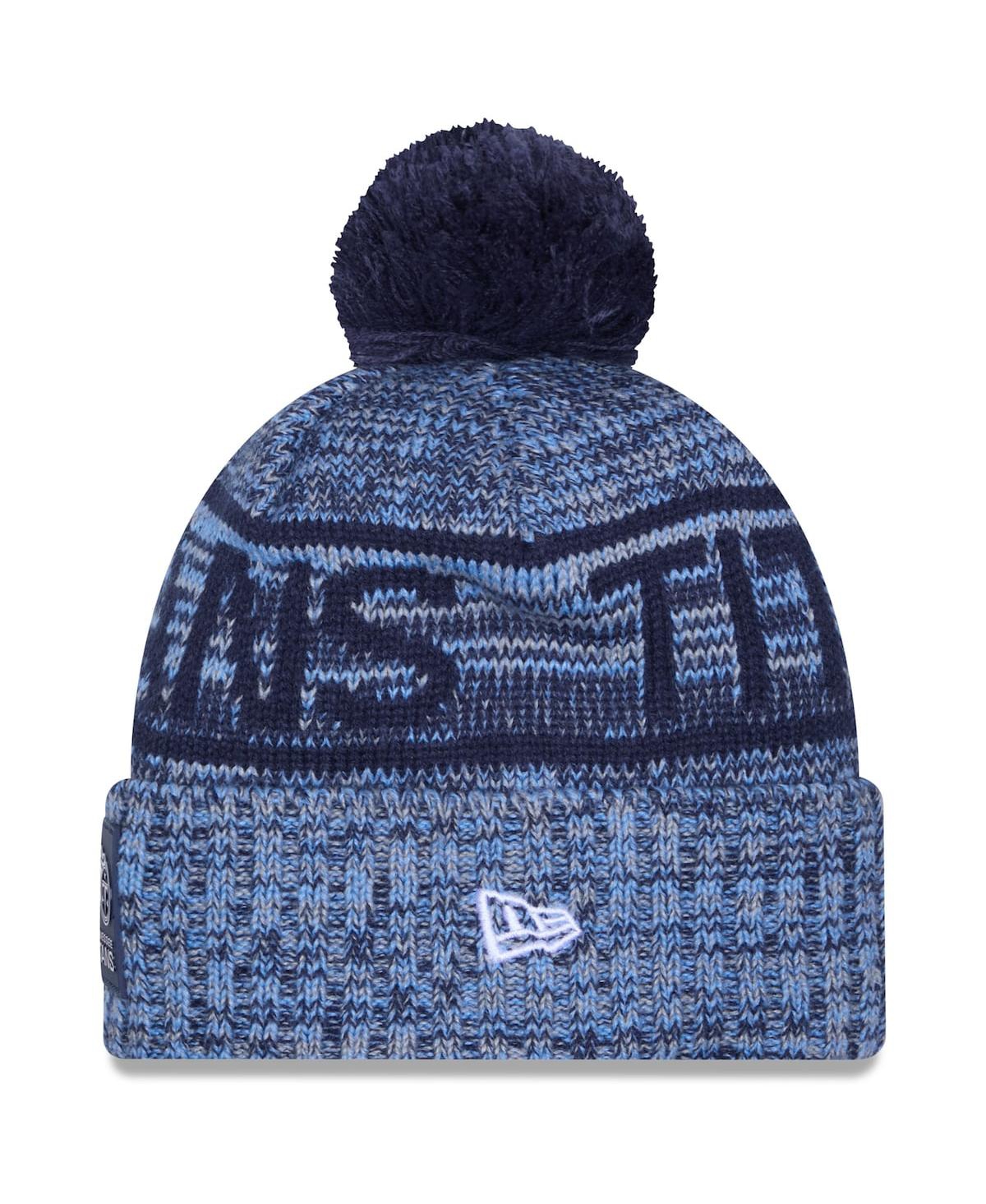 New Era Men's Light Blue Tennessee Titans 2025 Sideline Cold Weather Cuffed Pom with Knit Hat