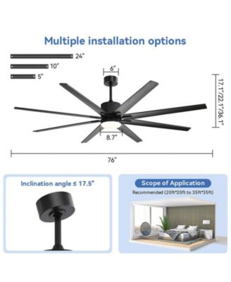 76-inch Modern and Simple Black 8-Blade Ceiling Fans with Remote Control and Lighting Kit