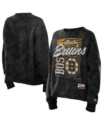 New Era - Women's Black Boston Bruins Oversized Throwback Mineral Wash Sweatshirt