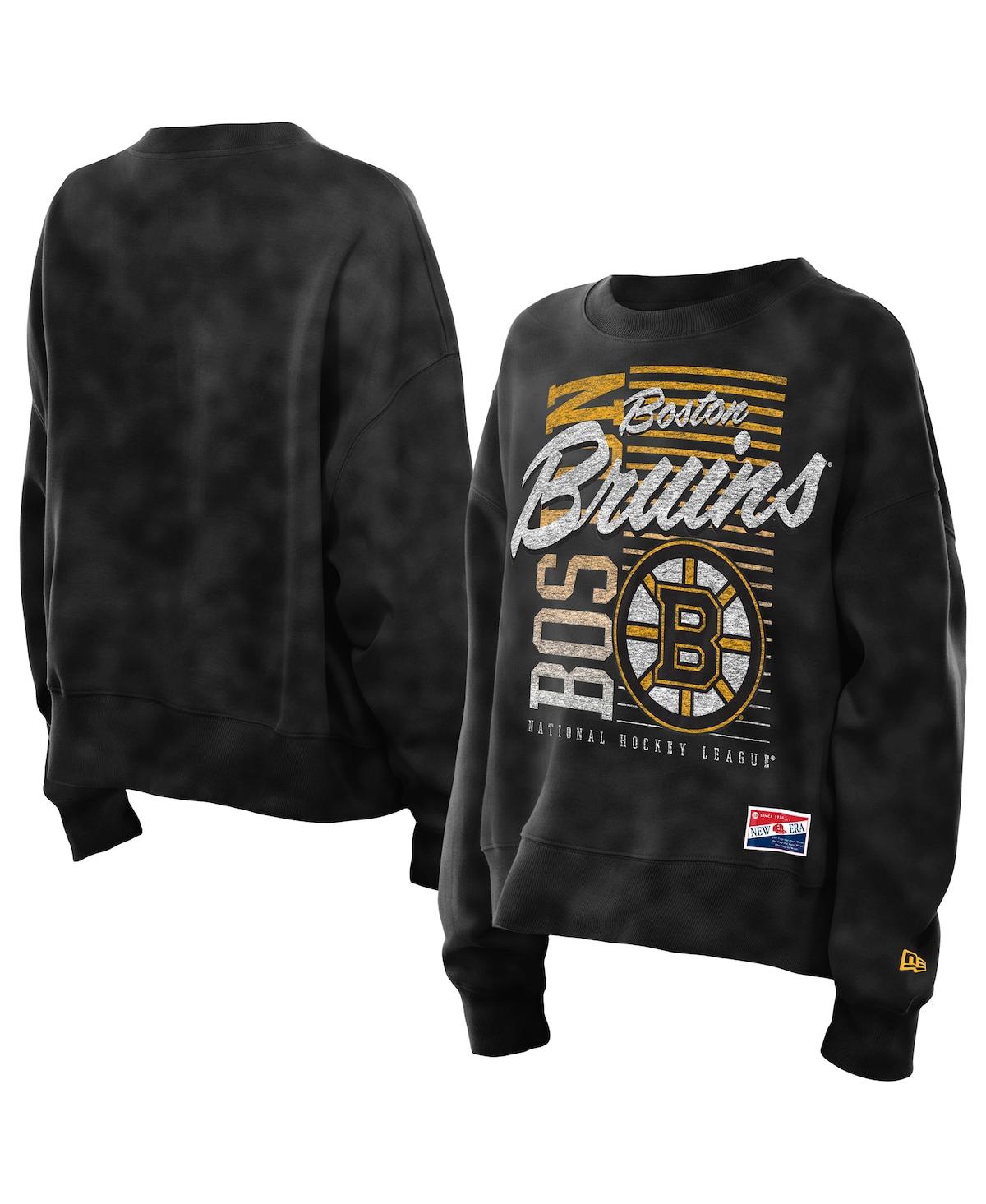 New Era Women's Black Boston Bruins Oversized Throwback Mineral Wash Sweatshirt
