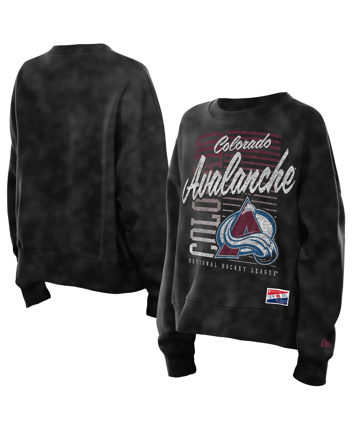 New Era Women's Black Colorado Avalanche Oversized Throwback Mineral Wash Sweatshirt In Gray
