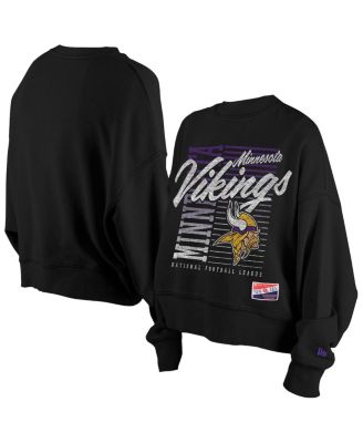 New Era - Women's Black Minnesota Vikings Oversized Throwback Mineral Wash Crew Neck Sweatshirt