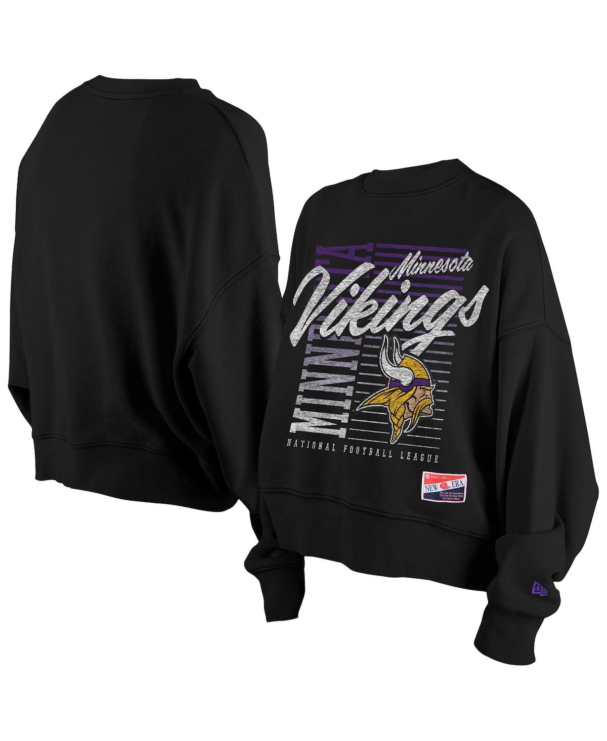 New Era Women's Black Minnesota Vikings Oversized Throwback Mineral Wash Crew Neck Sweatshirt