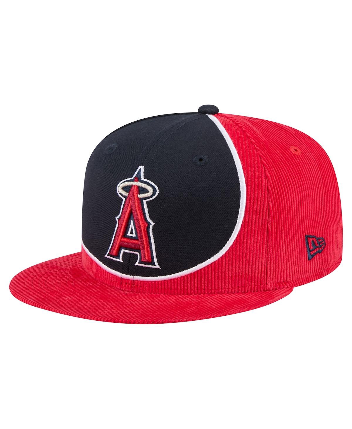 New Era Men's Red/Navy Los Angeles Angels Retro Split Corduroy Snapback Hat