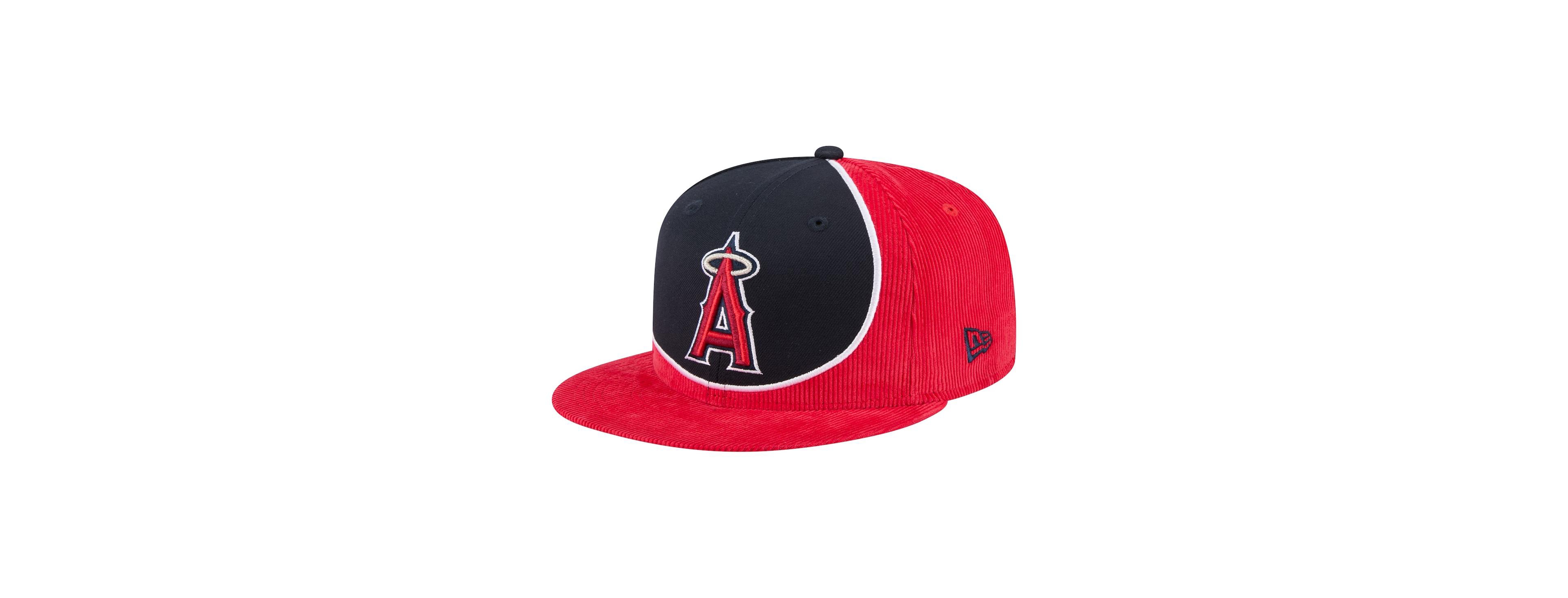 New Era Men's Red/Navy Los Angeles Angels Retro Split Corduroy Snapback Hat
