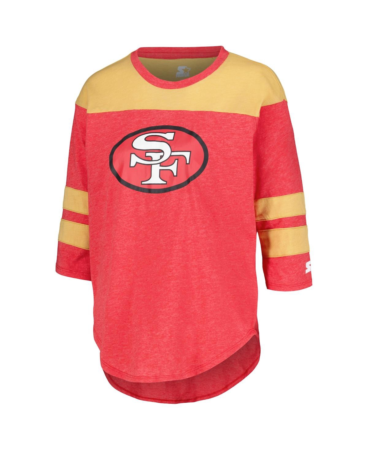 Starter Women's Scarlet San Francisco 49ers Fullback Tri-blend 3/4-sleeve T-shirt In Multi