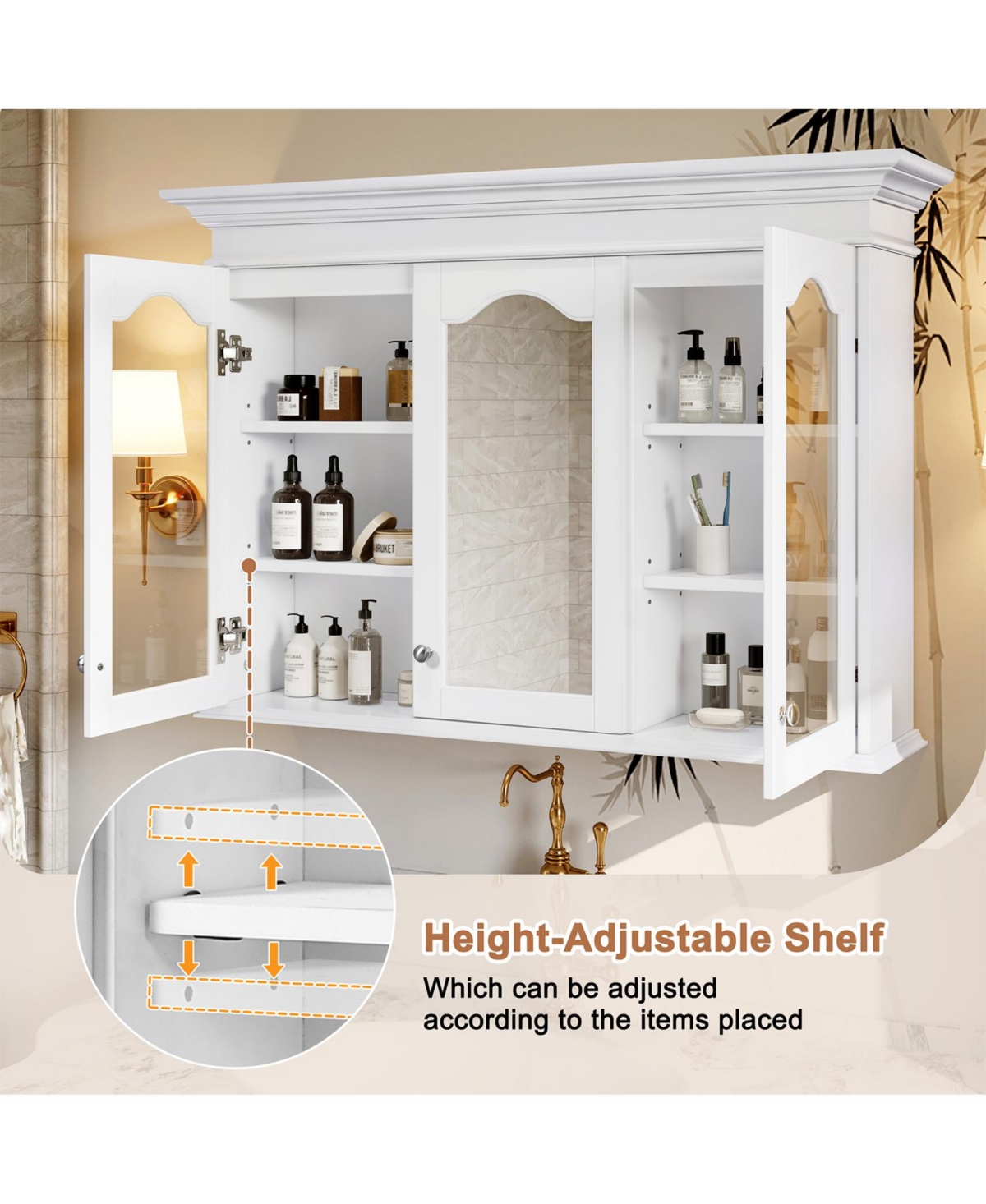 Airsurfer 40 Inch Medicine Cabinet with Mirror Bathroom Storage Cabinet with Shelves Wall Mounted Bathroom Cabinet with Glass Doors