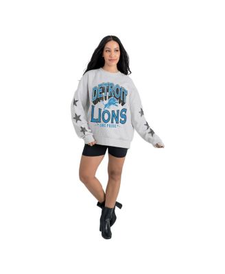 Women's Ash Detroit Lions Resilience Relaxed Rhinestone Pullover Sweatshirt