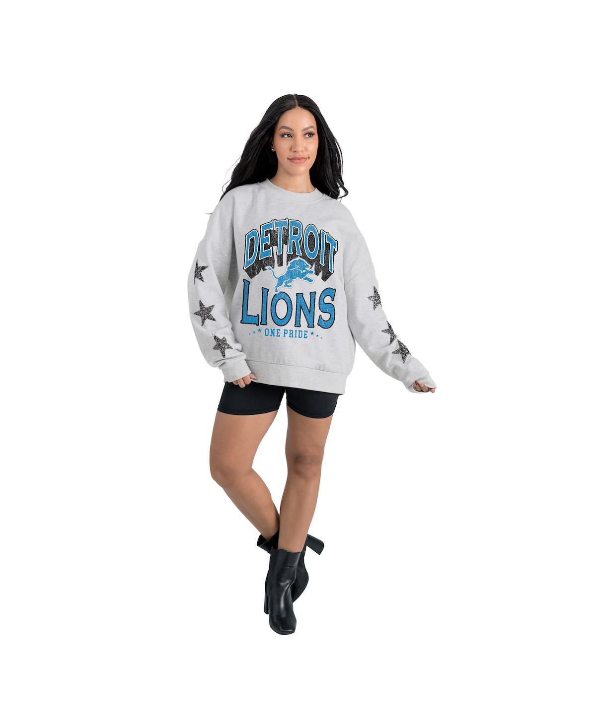Gameday Couture Women's Ash Detroit Lions Resilience Relaxed Rhinestone Pullover Sweatshirt In Multi