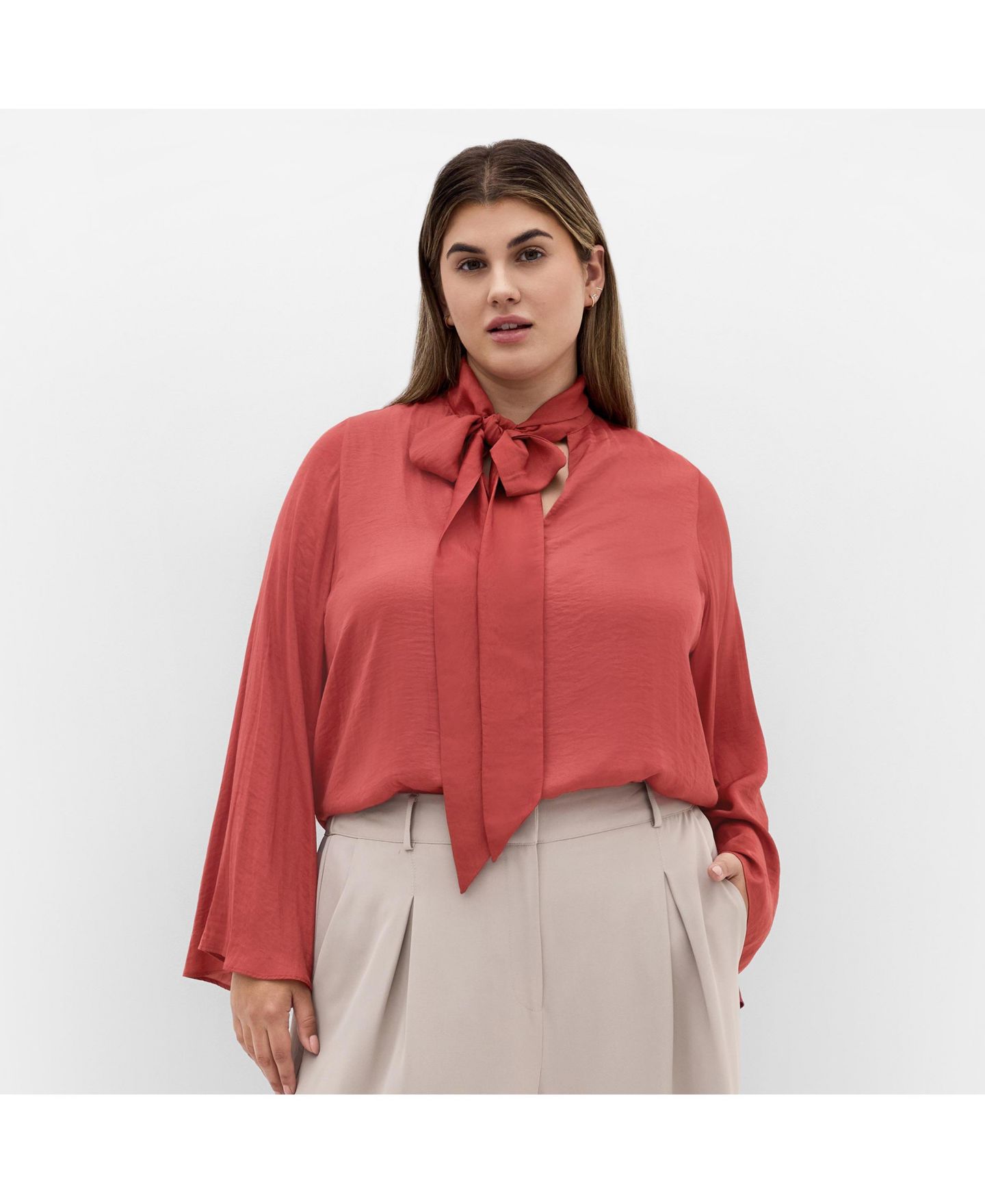 Женский топ CITY CHIC Plus Size Mahalia Neck Tie, цвет: Глубокий розовый — фото 1