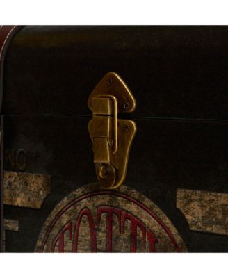 Large Decorative Trunk, Vintage Decoupage, Green and Black