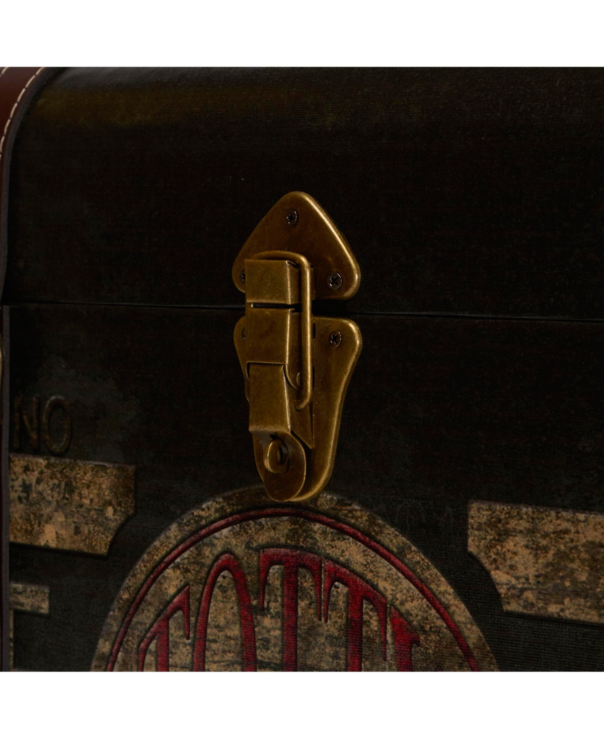 Household Essentials Large Decorative Trunk, Vintage Decoupage, Green and Black