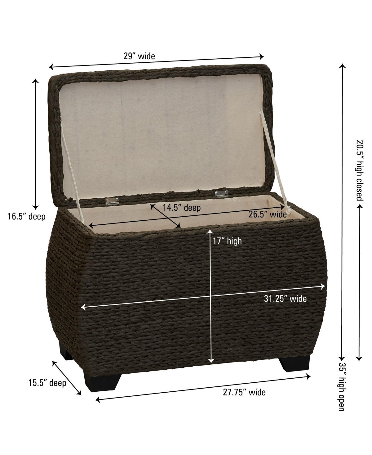 Household Essentials Large Curved Woven Storage Chest with Liner, Brown Paper Rope