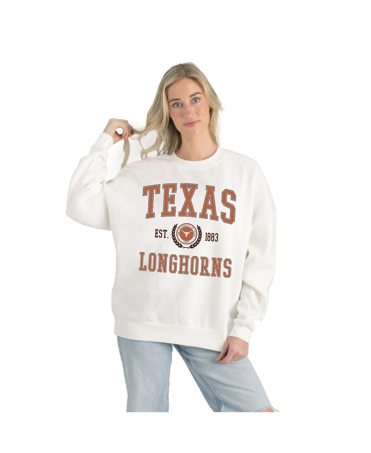 Gameday Couture Women's White Texas Longhorns Premium Fleece Drop Shoulder Oversized Pullover Sweatshirt In White