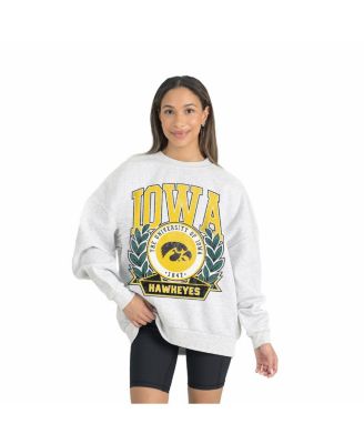 Gameday Couture - Women's Gray Iowa Hawkeyes Premium Fleece Drop Shoulder Oversized Pullover Sweatshirt