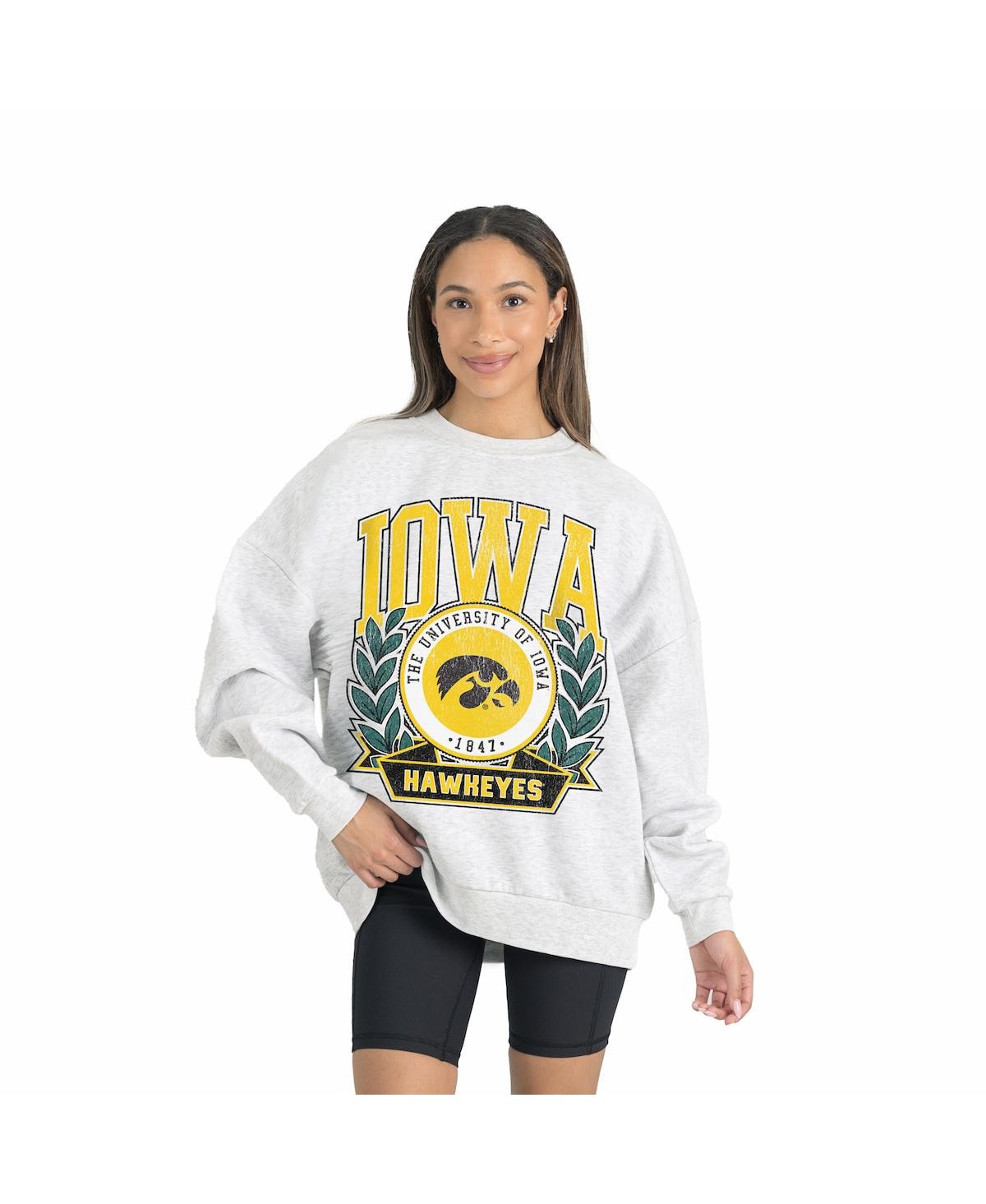 Gameday Couture Women's Gray Iowa Hawkeyes Premium Fleece Drop Shoulder Oversized Pullover Sweatshirt In Green