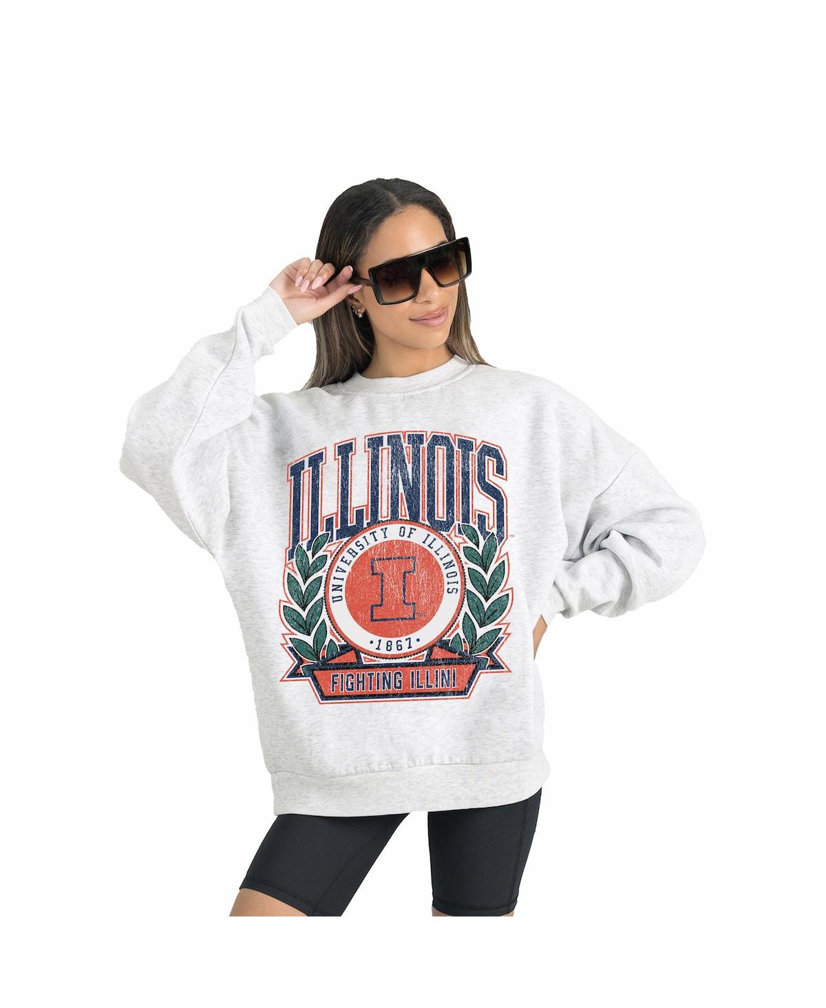 Gameday Couture Women's Gray Illinois Fighting Illini Premium Fleece Drop Shoulder Oversized Pullover Sweatshirt In Green