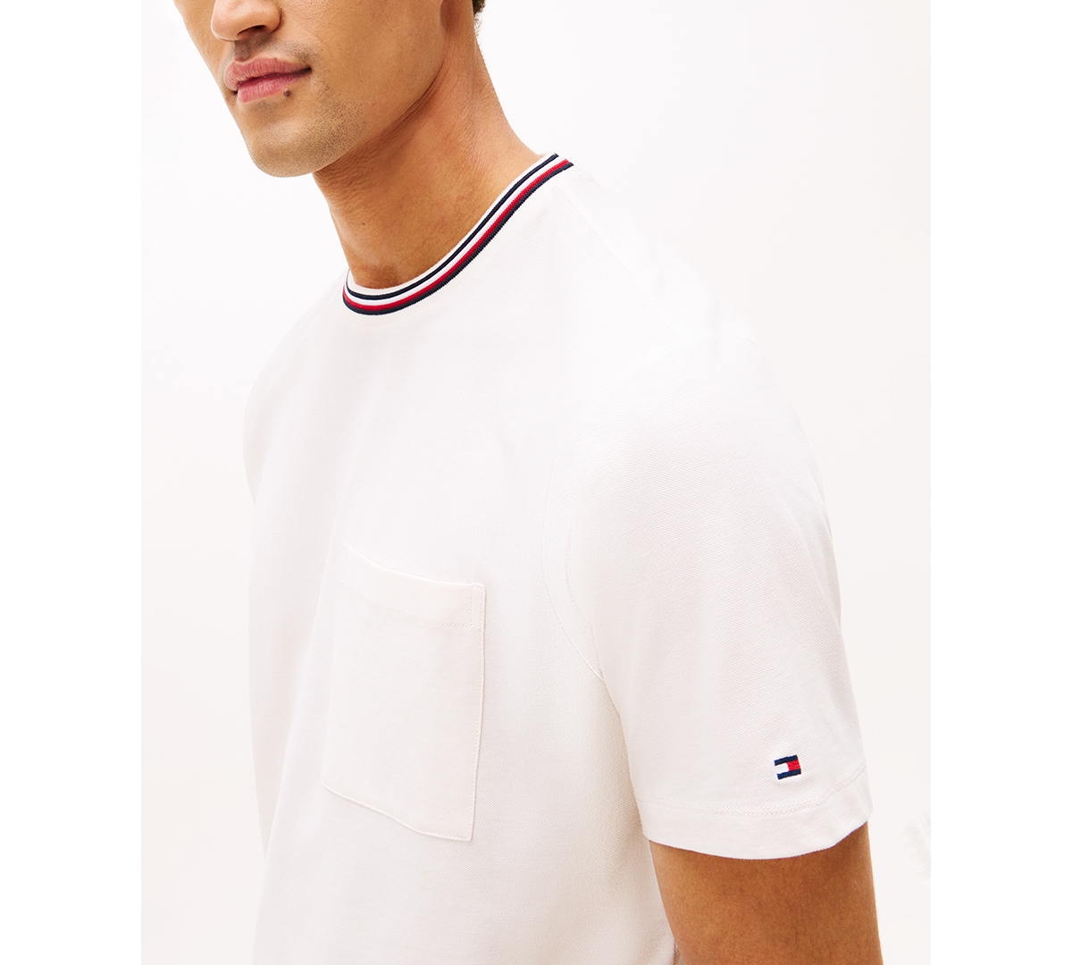 Tommy Hilfiger Men's Color-block Pocket Pique T-shirt In White