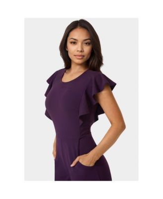 Women's Scuba Crepe Jumpsuit With Ruffle Sleeve