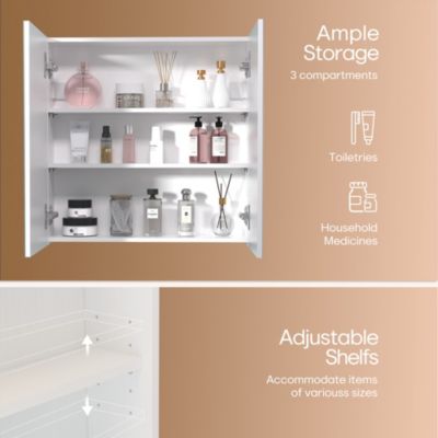 24x24" Wall-Mounted Medicine Cabinet with 2 Doors, Adjustable Shelves and Flat-Pack Design