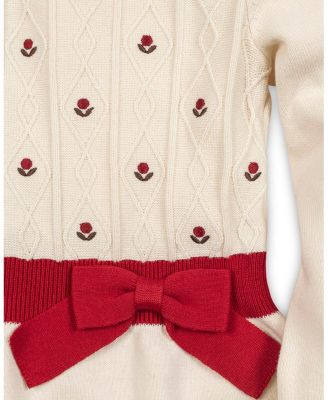 Toddler Girls Organic Embroidered Skater Sweater Dress with Bow