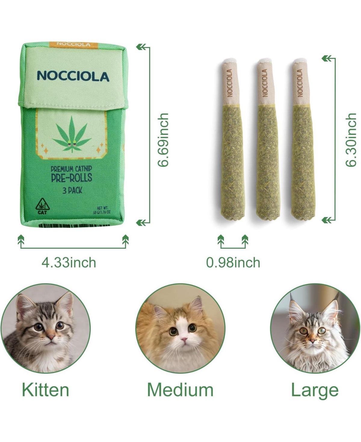 Nocciola 3 Pack Purr-Re-Roll Cat Toy Set, 100% Premium Cat Herb Filling, Natural Stimulation for Cats, Safe Teething & Kicker Toys, Perfect for Kitten