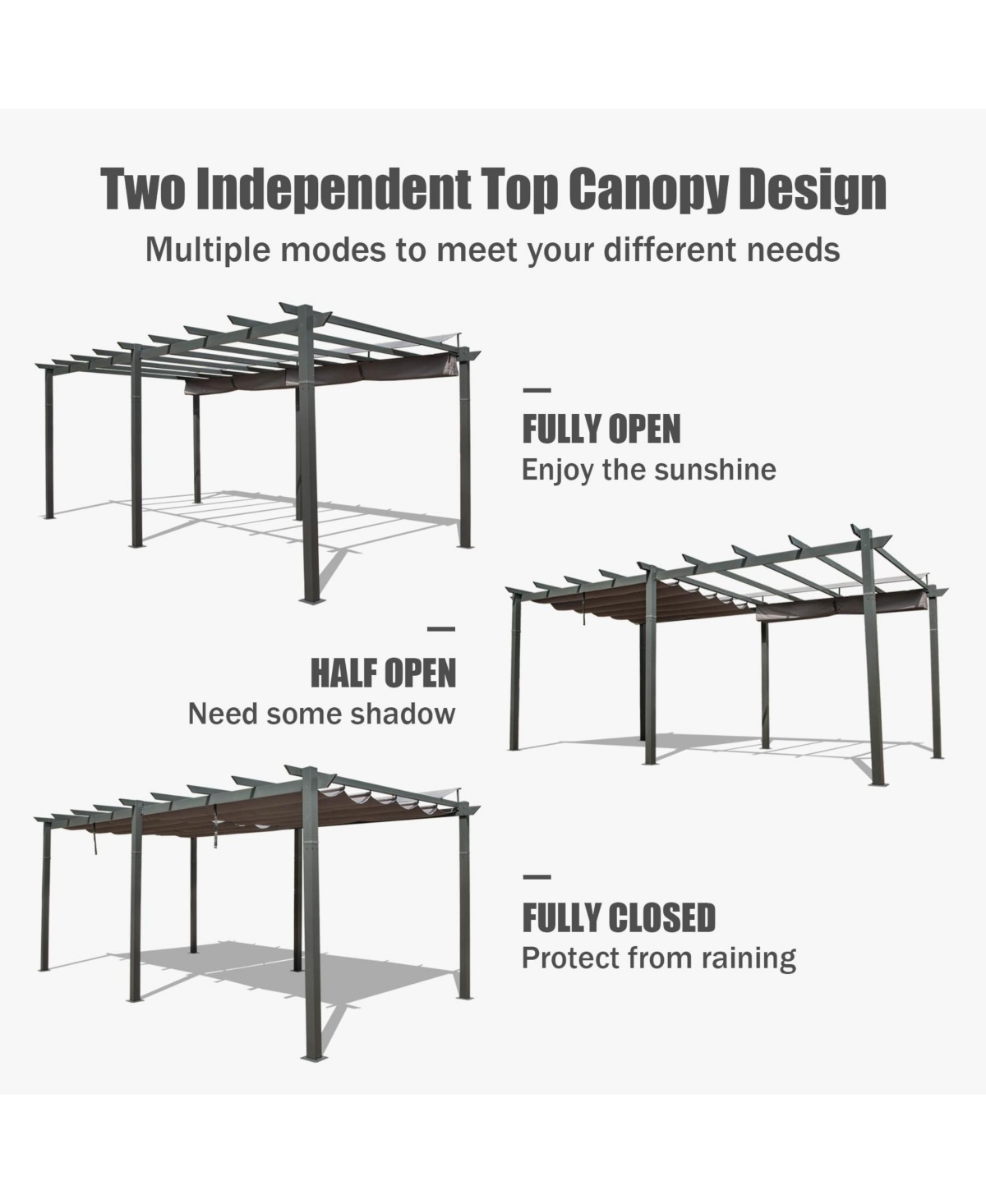Boyel Living 11 X 20 Ft Outdoor Living Outdoor Retractable Pergola with Weather-Resistant Canopy Aluminum Garden Pergola Patio Grill Gazebo,Dark Gray