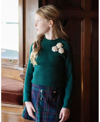 Girls Organic Long Sleeve Mock Neck Sweater with Rosettes