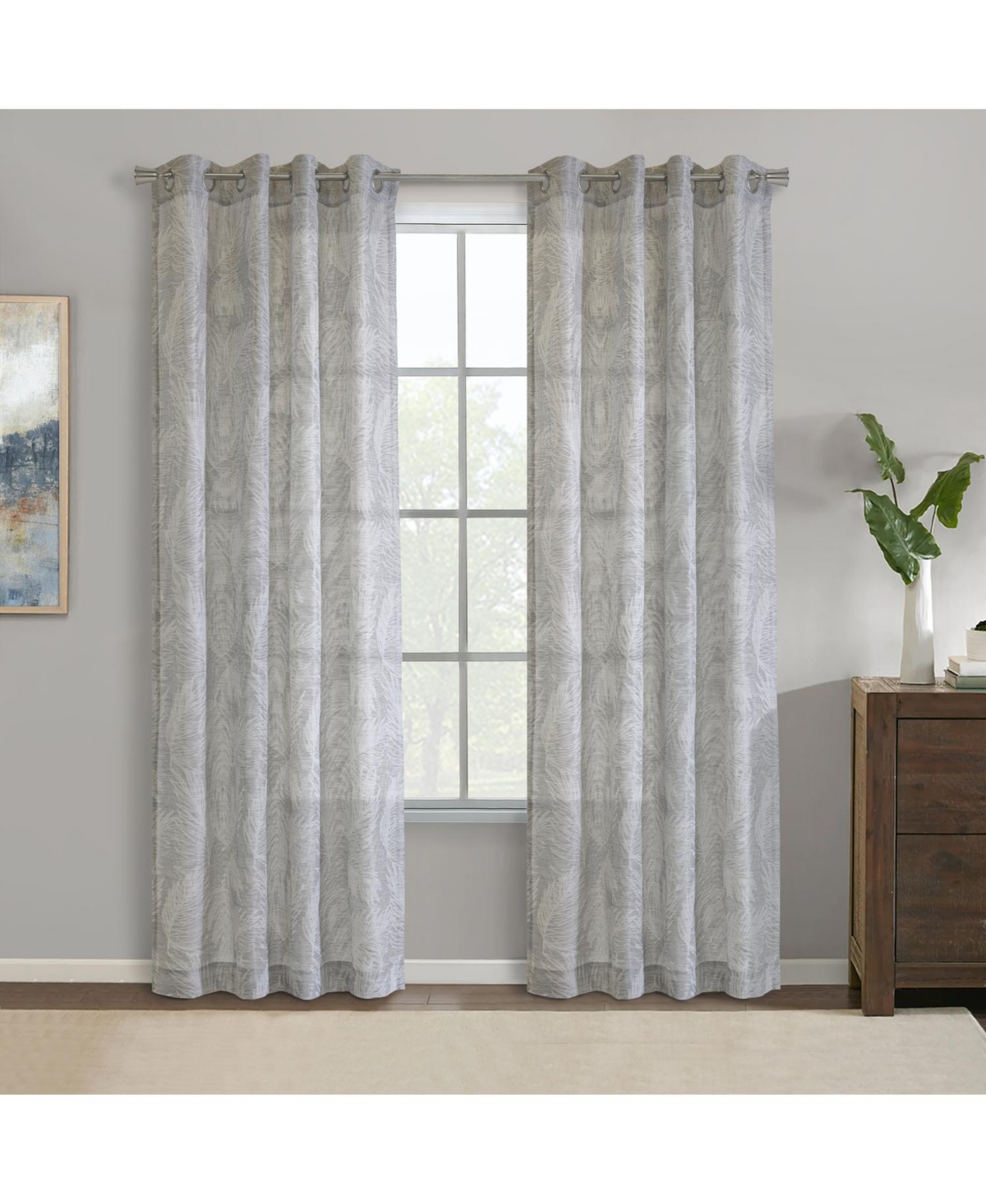 Habitat 100% Polyester Eleanor Light Filtering Jacquard Leaf Grommet Curtain Panel 52" x Grey