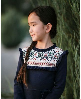Toddler Girls Organic Ruffle Collar Fair Isle Yoke Sweater Dress