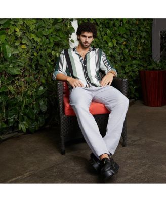 Men's Jungle Green & Cream White Multitrack-Striped Shirt