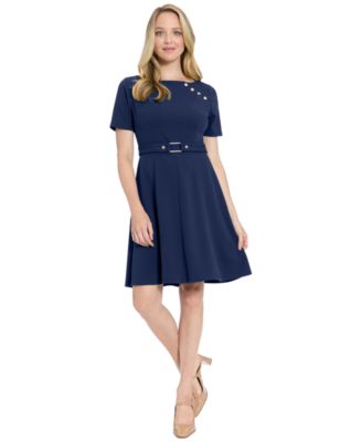 London Times - Women's Boat Neck Fit & Flare Dress